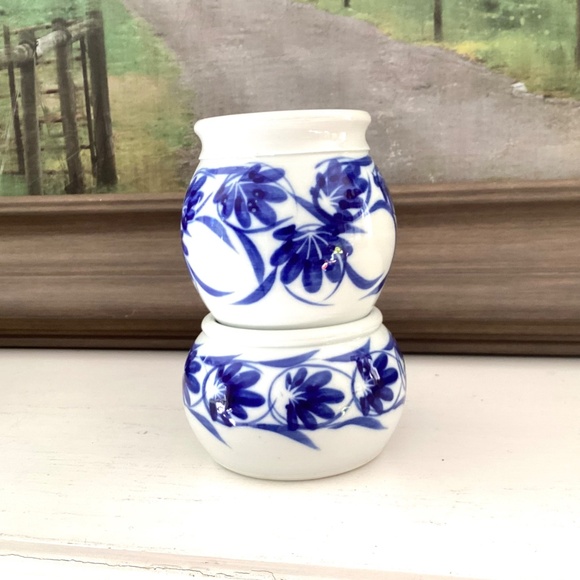 Vintage Sheepscot River Pottery BLUE FLORAL 2 Vases Studio Pottery Maine 1991 - Picture 12 of 12